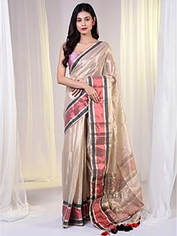 Aparna - Beige Colour Raga Tissue Saree Without Blouse For Women