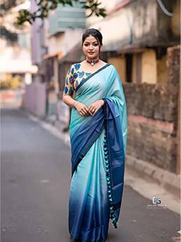 Aparna - Ombre Blue Dual Tone Saree Without Blouse For Women