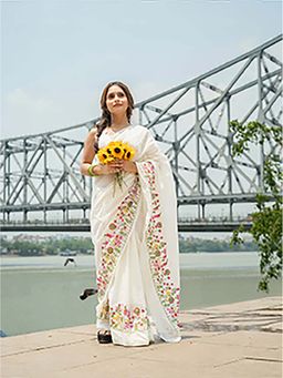 Aparna - Premium White Embroidery Saree Without Blouse For Women