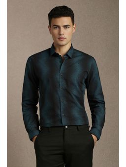 Louis Philippe - Blue Cotton Blend Printed Shirt