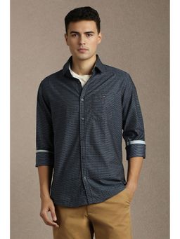 Louis Philippe - Navy Blue Cotton Printed Shirt