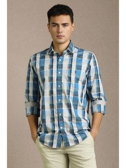 Louis Philippe - Blue Cotton Checks Shirt