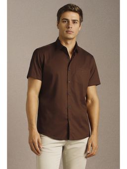 Louis Philippe - Brown Cotton Solid Shirt