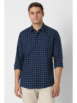 Peter England - Navy Blue Cotton Checks Shirt