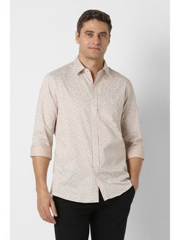 Peter England - Beige Cotton Printed Shirt
