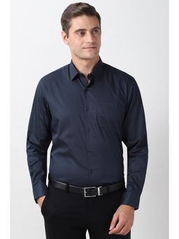 Peter England - Navy Blue Cotton Printed Shirt
