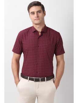 Peter England - Maroon Cotton Blend Checks Shirt