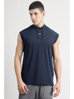 Reebok - Navy Blue Polyester Blend Typography Tank