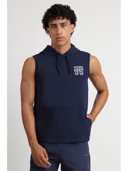 Reebok - Navy Blue Cotton Blend Solid Tank