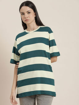 Difference of Opinion - Sea Green Striped Oversized T-Shirt