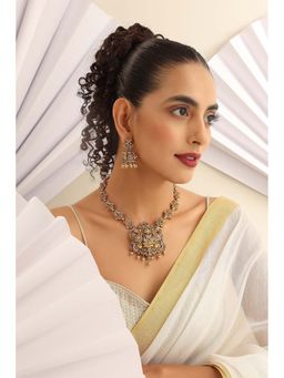 SWABHIMANN - Gathika Gold Temple Work Necklace with Earrings