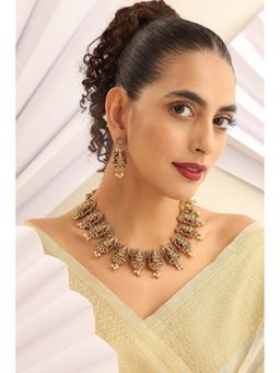 SWABHIMANN - Sinhi Gold Temple Work Necklace with Earrings