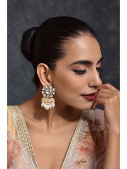 SWABHIMANN - Siva White Gold Plated Polki Dangler Earrings