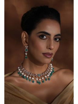 SWABHIMANN - Vyan Green Polki Necklace with Earrings