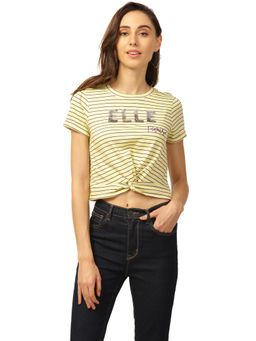 ELLE - Womens Horizontal Stripes Round Neck Short Sleeve Regular Fit Stretchable T-Shirt