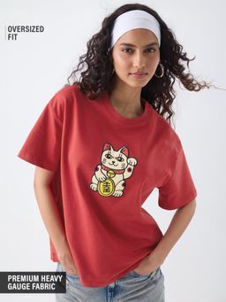 The Souled Store - TSS Originals Lucky Cat Women Oversized T-shirt
