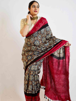 Sundarii - Gehna Rai Bandhej Ajrakh Chanderi Silk Saree with Unstitched Blouse