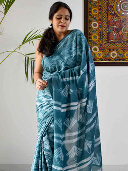 Sundarii - Skies Shibori Cotton Saree with Unstitched Blouse