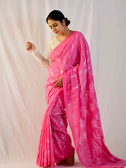 Sundarii - Candy Shibori Cotton Saree with Unstitched Blouse