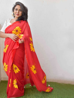 Sundarii - Laal Paan Handpainted Saree with Unstitched Blouse