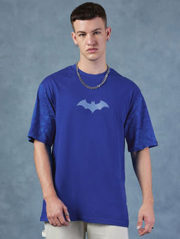 Bewakoof - Official DC Men's Blue Batman Logo Graphic Printed Oversized T-shirt