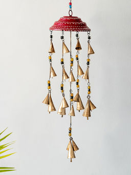 ExclusiveLane - Umbrella Kutch Decorative Hanging Wind Chime Iron Red 21 Bells
