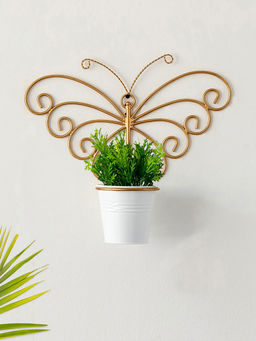 ExclusiveLane - Svarn Titli Wall Planter Pot in Galvanized Iron 10 Inch Brass Finish