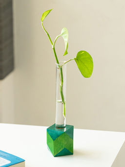 ExclusiveLane - Rhombus Glass Garden Test Tube Table Planter Vase 10 Inch Green