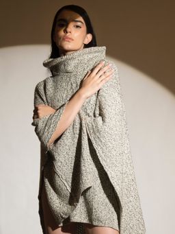 Khaleej - Off White High Neck Knitted Poncho