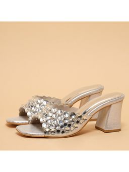 ERIDANI - Women Silver Anelia Embellished Block Heels