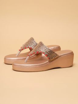 ERIDANI - Women Nuri Rosegold Embellished Wedges Heels