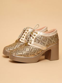 ERIDANI - Women Omya Gold Embellished Block Heels