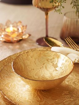Pure Home + Living - Gold Floral Textured Side Bowls (Set of 2)