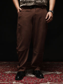 Instafab Plus - Chocolate Brown Panelled Trouser