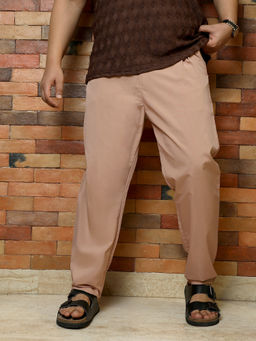 Instafab Plus - Desert Beige Solid Pleated Tailored Trouser