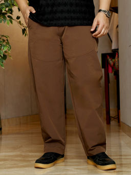Instafab Plus - Brown Panelled Regular Fit Trouser