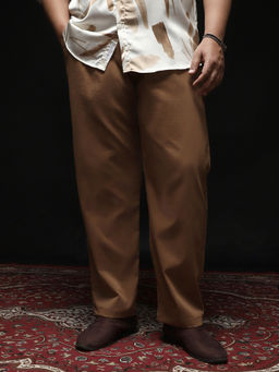 Instafab Plus - Brown Double Pleated Tailored Trouser