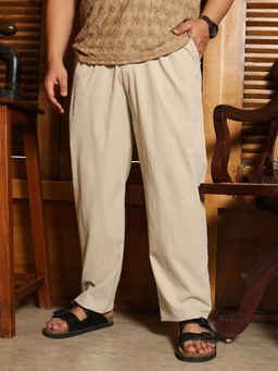 Instafab Plus - Beige Double Pleated Tailored Trouser