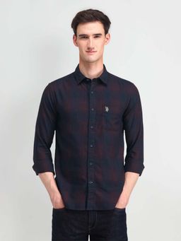 U.S. Polo Assn. Denim Co. - Navy Blue Tartan Check Slim Fit Cotton Mens Shirt