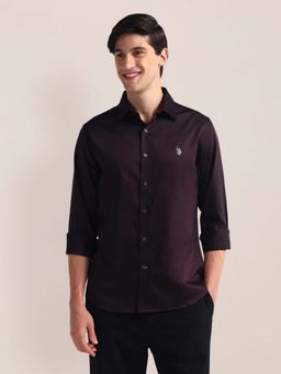 U.S. POLO ASSN. - Wine Solid Tailored Fit Cotton Mens Shirt