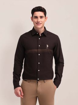 U.S. POLO ASSN. - Brown Striped Tailored Fit Cotton Mens Shirt