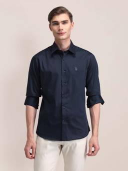 U.S. POLO ASSN. - Navy Blue Tailored Fit Cotton Mens Shirt
