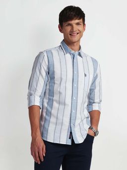 U.S. Polo Assn. Denim Co. - Sky Blue Striped Slim Fit Cotton Mens Shirt