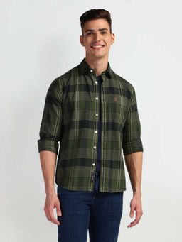 U.S. Polo Assn. Denim Co. - Olive Plaid Slim Fit Cotton Mens Shirt