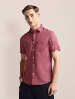 U.S. POLO ASSN. - Dusty Pink Solid Tailored Fit Linen Blend Mens Shirt