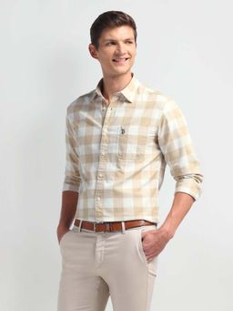 U.S. Polo Assn. Denim Co. - Beige Checked Slim Fit Mens Shirt