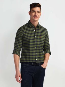 U.S. Polo Assn. Denim Co. - Olive Green Gingham Checked Slim Fit Cotton Mens Shirt