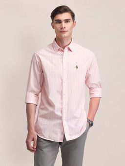 U.S. POLO ASSN. - Pink Striped Tailored Fit Cotton Mens Shirt