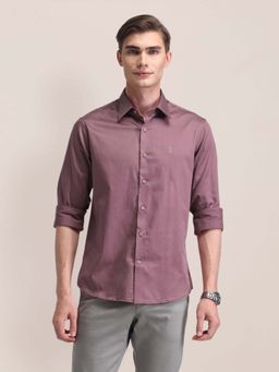 U.S. POLO ASSN. - Mauve Solid Tailored Fit Satin Mens Shirt