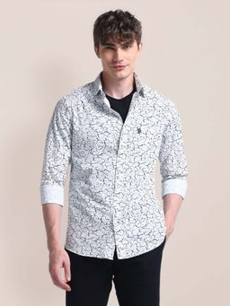 U.S. POLO ASSN. - White Printed Tailored Fit Cotton Mens Shirt